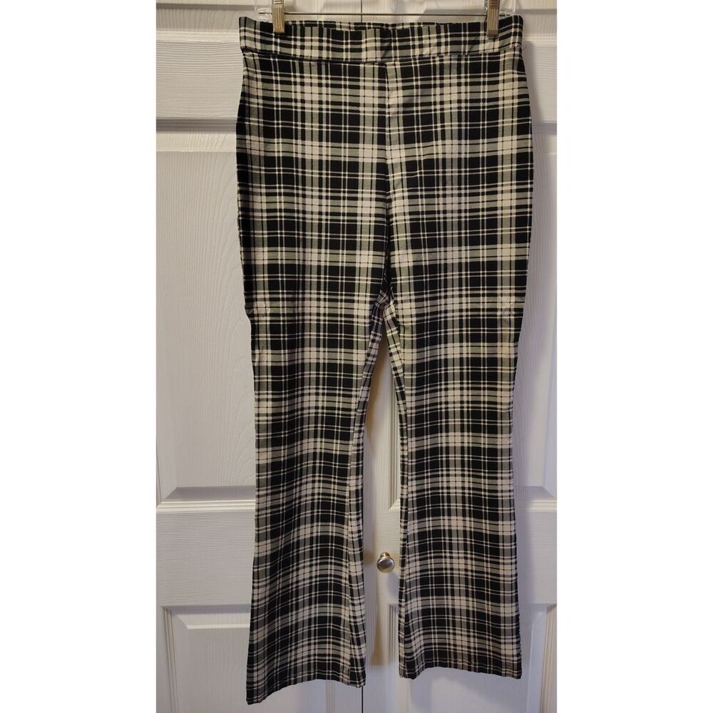 No Boundaries Y2K Black & White Plaid High-Rise Flare Pull-On Pants Large